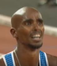 Mo Farah, seconds after winning the men's 10,000m